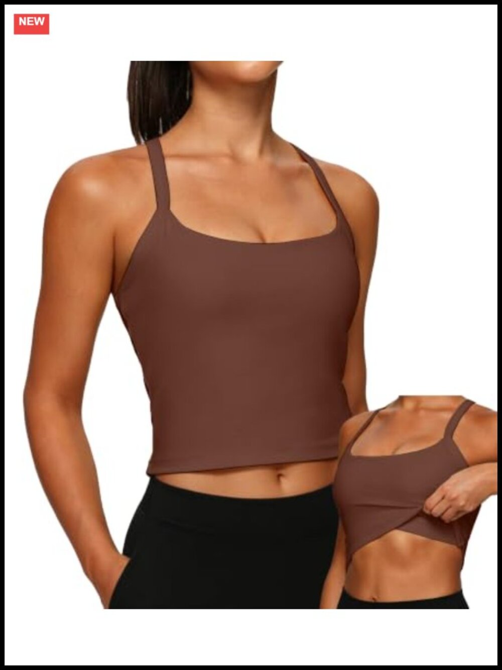 Women's Built in Bra Tank Top Racerback Square Neck Cropped Cami Yoga Top